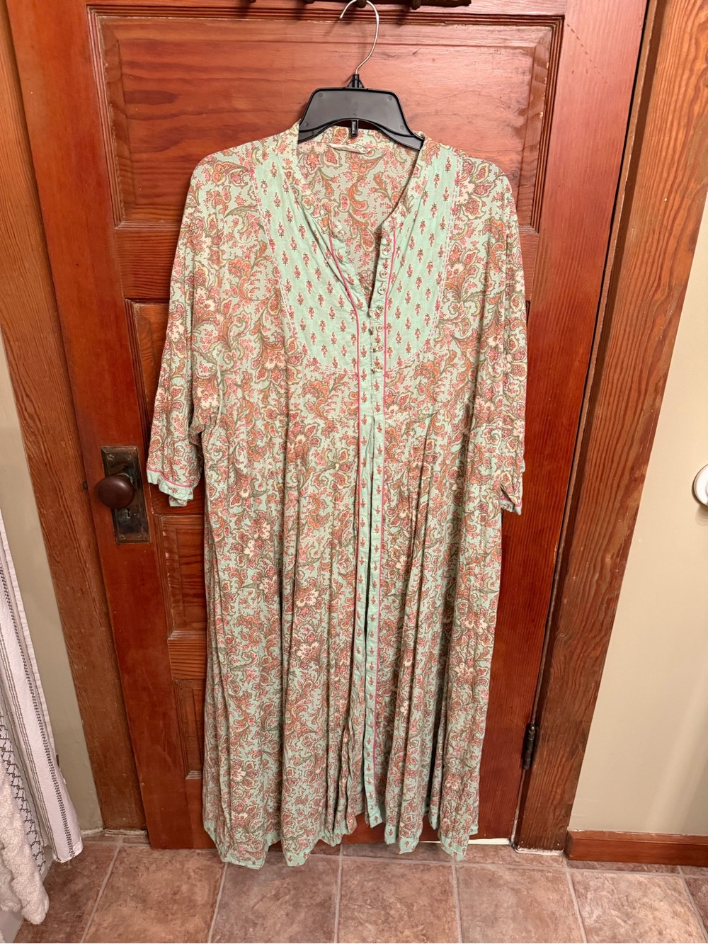 Bohemian Mint and Coral Paisley Maxi Dress